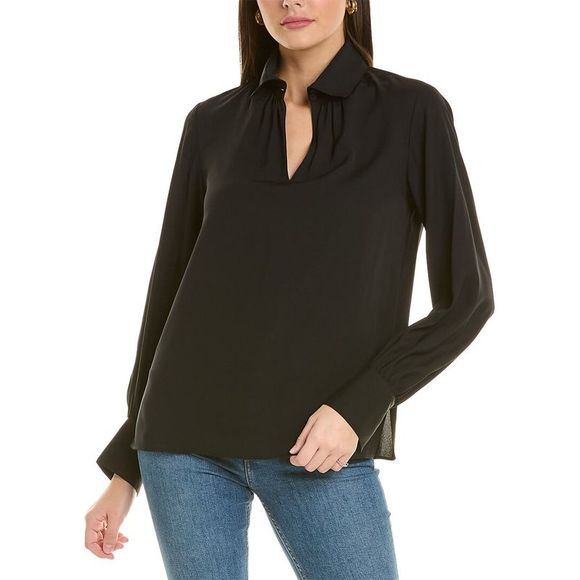 Lafayette 148 New York Harpton Black Blouse - Picture 1 of 3